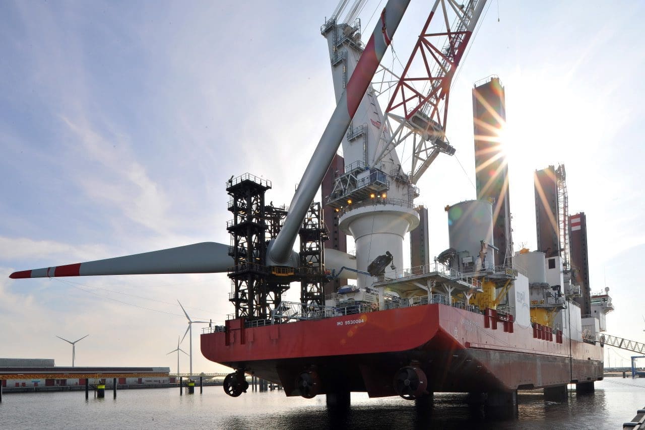Turbine transport vessel at Eemshaven port